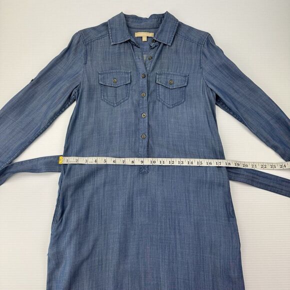 Banana Republic Chambray Shirt Dress Belted Tie Waist Long Sleeve Blue Size 2 - Picture 6 of 9